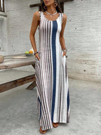 Vestido Longo Regata Com Estampa Listrada Estilo Resort