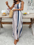 Vestido Longo Regata Com Estampa Listrada Estilo Resort