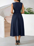 Vestido Midi Evasê Com Decote Transpassado Plissado