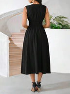Vestido Midi Evasê Com Decote Transpassado Plissado