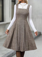 Vestido Midi Evasê Com Recortes Estilo Clássico Elegante