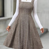 Vestido Midi Evasê Com Recortes Estilo Clássico Elegante