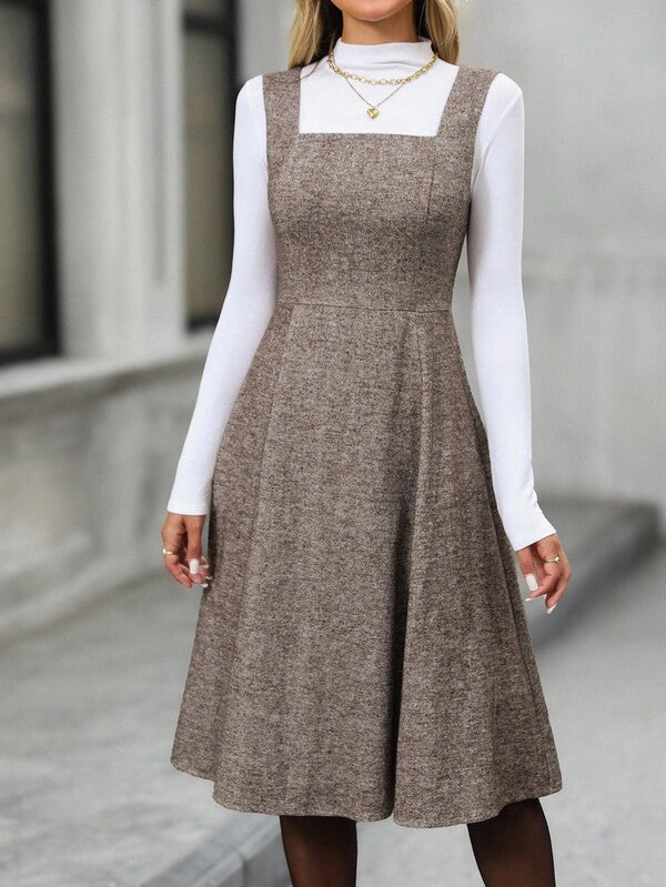Vestido Midi Evasê Com Recortes Estilo Clássico Elegante