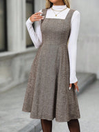 Vestido Midi Evasê Com Recortes Estilo Clássico Elegante