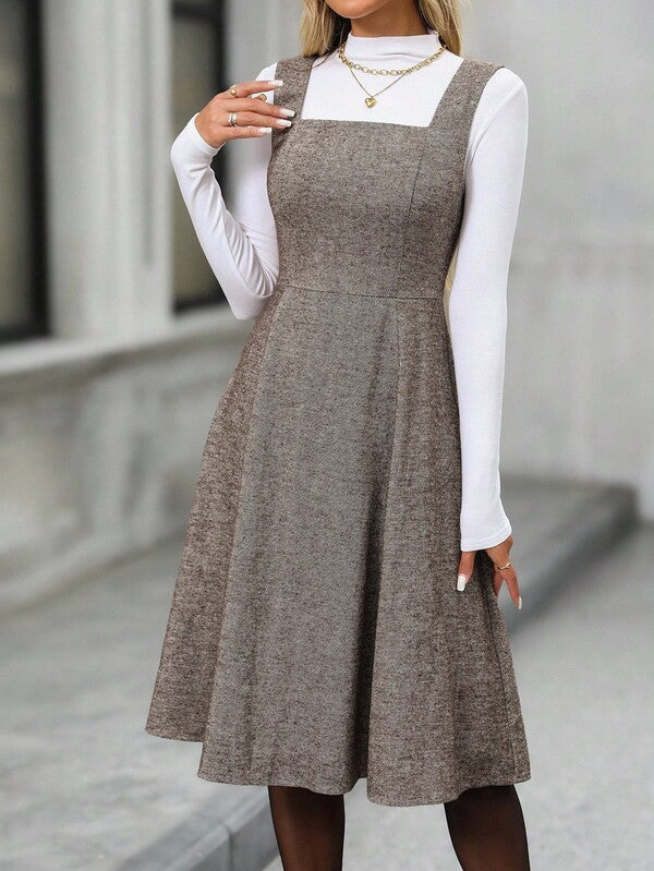 Vestido Midi Evasê Com Recortes Estilo Clássico Elegante