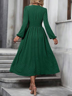 Vestido Midi Transpassado Acinturado Manga Longa Estilo Romântico