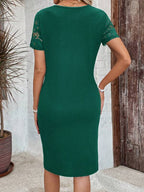 Vestido Midi Decote Ondulado Manga Renda Estilo Elegante