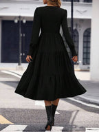 Vestido Midi Manga Longa Com Lastex Estilo Romântico