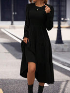 Vestido Midi Manga Longa Com Lastex Estilo Romântico