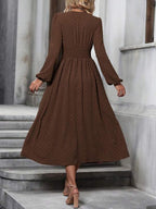 Vestido Midi Transpassado Acinturado Manga Longa Estilo Romântico