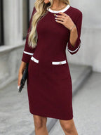 Vestido Midi Ajustado Com Bolsos Contrastantes