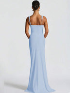 Vestido Longo Com Decote Quadrado E Fenda Frontal