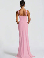 Vestido Longo Com Decote Quadrado E Fenda Frontal