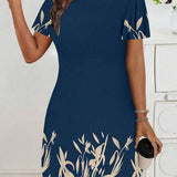 Vestido Curto Estampa Floral Manga Curta Estilo Casual