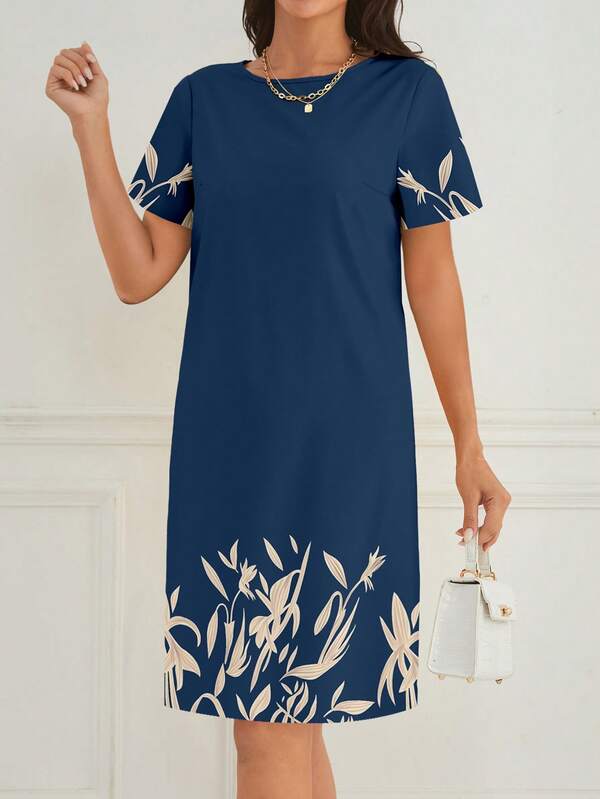 Vestido Curto Estampa Floral Manga Curta Estilo Casual