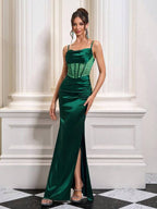 Vestido Longo Com Corselet E Fenda Lateral
