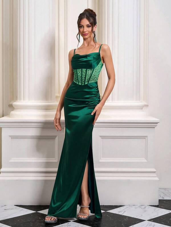 Vestido Longo Com Corselet E Fenda Lateral