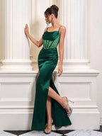 Vestido Longo Com Corselet E Fenda Lateral