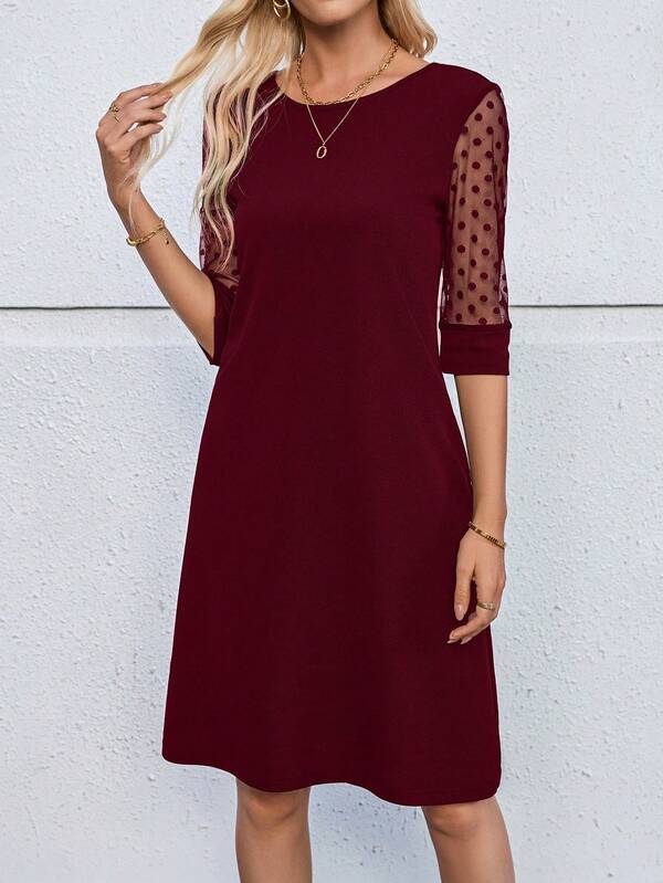 Vestido Curto Manga Tule Com Transparência Estilo Elegante