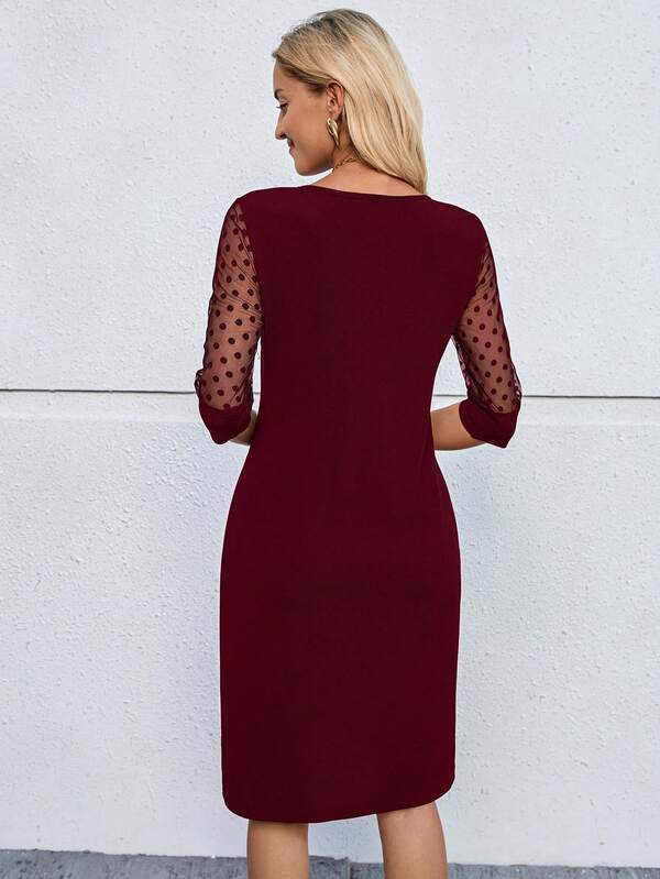 Vestido Curto Manga Tule Com Transparência Estilo Elegante