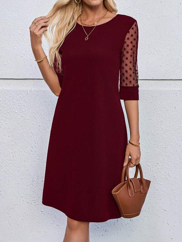 Vestido Curto Manga Tule Com Transparência Estilo Elegante