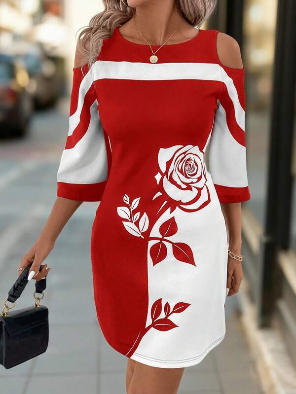 Vestido Midi Com Ombros Vazados E Estampa Floral