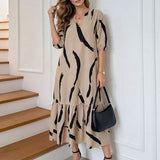 Vestido Midi Decote V Com Estampa Abstrata E Babados