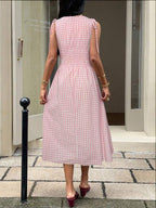 Vestido Midi Com Lastex Estampa Vichy E Amarração