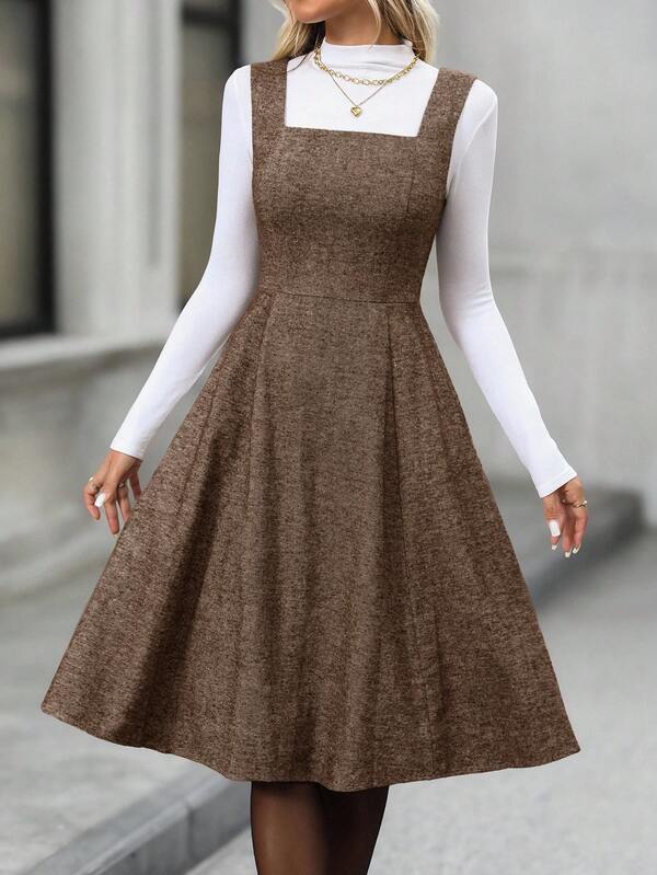 Vestido Midi Evasê Com Recortes Estilo Clássico Elegante