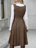 Vestido Midi Evasê Com Recortes Estilo Clássico Elegante