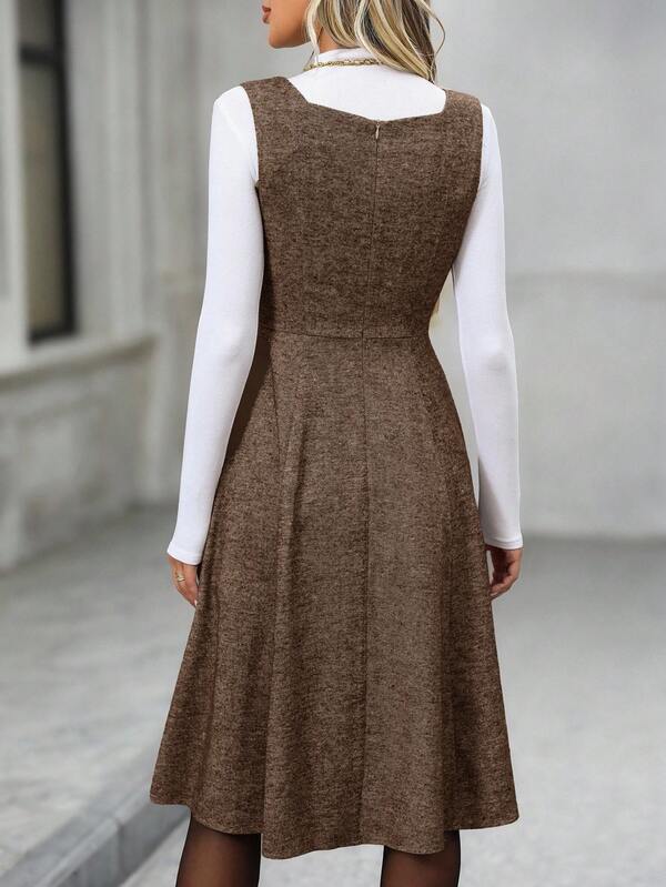 Vestido Midi Evasê Com Recortes Estilo Clássico Elegante