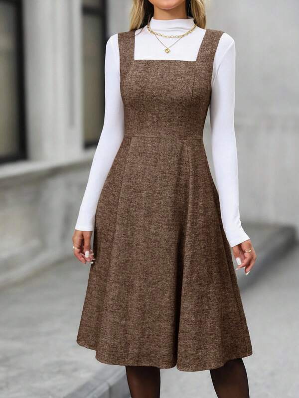 Vestido Midi Evasê Com Recortes Estilo Clássico Elegante