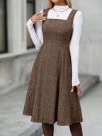 Vestido Midi Evasê Com Recortes Estilo Clássico Elegante