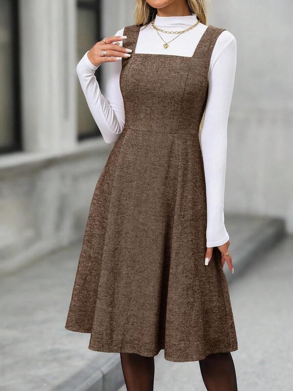 Vestido Midi Evasê Com Recortes Estilo Clássico Elegante