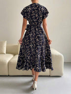 Vestido Midi Transpassado Com Babados E Estampa Floral