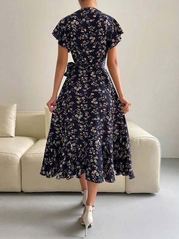 Vestido Midi Transpassado Com Babados E Estampa Floral