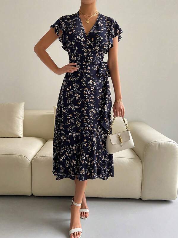 Vestido Midi Transpassado Com Babados E Estampa Floral