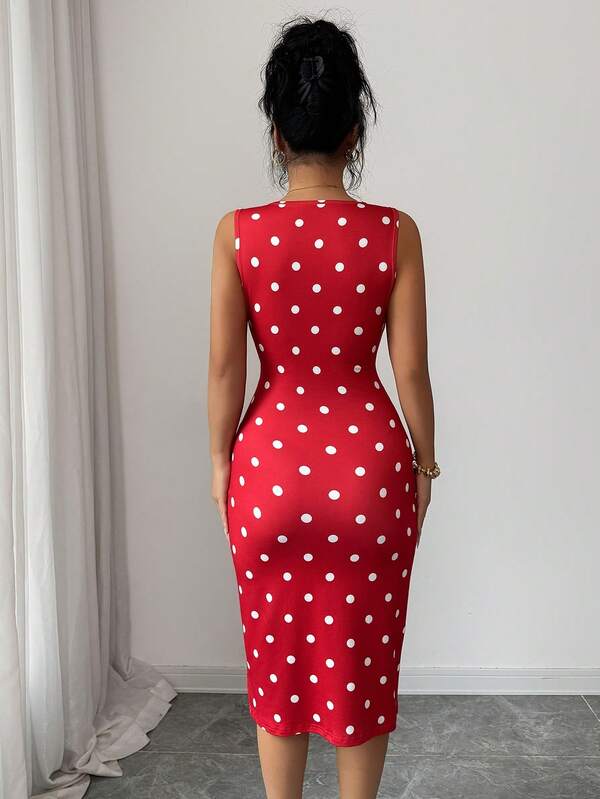 Vestido Midi Transpassado Com Faixa Estampa Poá