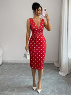 Vestido Midi Transpassado Com Faixa Estampa Poá