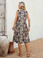 Vestido Midi Evasê Sem Mangas Com Bolsos Estilo Minimalista