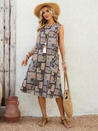 Vestido Midi Evasê Sem Mangas Com Bolsos Estilo Minimalista