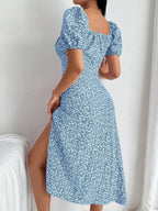 Vestido Midi Com Fenda E Estampa Floral Romântica