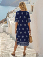 Vestido Midi Decote V Com Estampa Étnica Estilo Resort