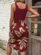 Vestido Midi Regata Com Amarração Estampa Tropical Resort