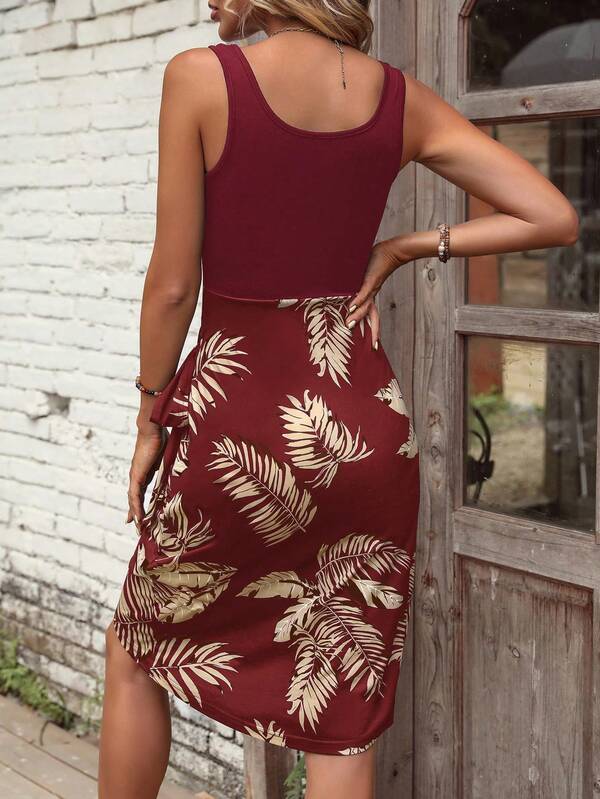 Vestido Midi Regata Com Amarração Estampa Tropical Resort