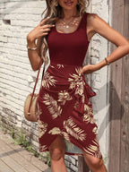 Vestido Midi Regata Com Amarração Estampa Tropical Resort