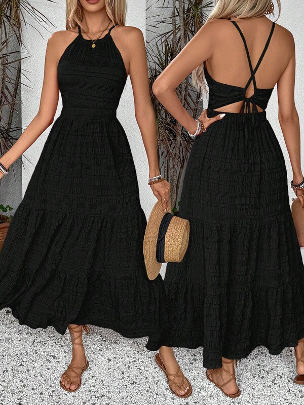 Vestido Longo Frente Única Com Costas Vazadas Resort