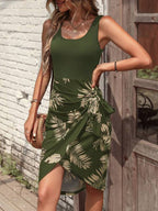 Vestido Midi Regata Com Amarração Estampa Tropical Resort
