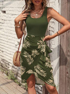 Vestido Midi Regata Com Amarração Estampa Tropical Resort