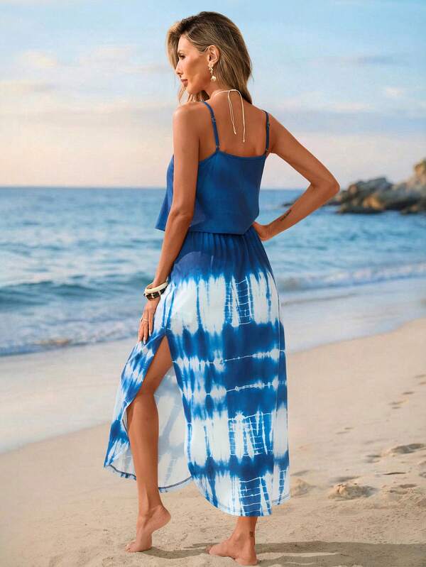 Vestido Midi Com Fenda Lateral E Estampa Tie Dye Resort